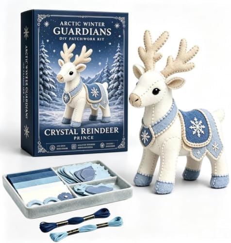 Arctic Winter Guardians DIY Patchwork Kit, Beginner Sewing Kit, 3D Stuffed Mythical Creature Needle, Portable Stuffed Animal Sewing Kit for Beginners, Pre-Cut Handmade Craft Kit (Crystal Reindeer) by Unknown