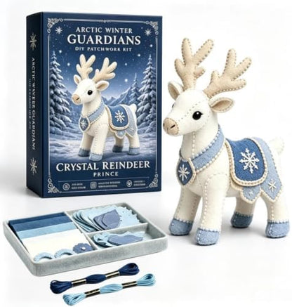 Arctic Winter Guardians DIY Patchwork Kit, Beginner Sewing Kit, 3D Stuffed Mythical Creature Needle, Portable Stuffed Animal Sewing Kit for Beginners, Pre-Cut Handmade Craft Kit (Crystal Reindeer) by Unknown