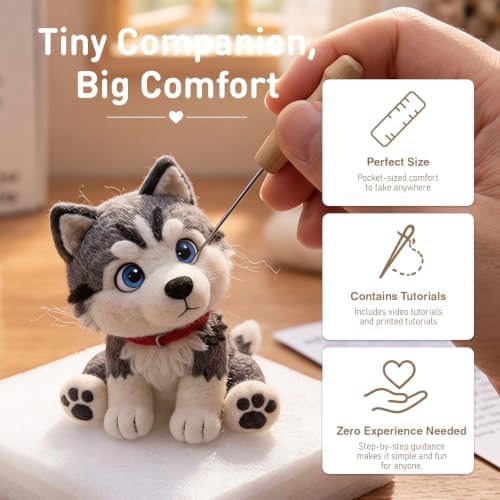 FACE N FACE DIY Needle Felting Kit Cute Siberian Husky Puppy – Needle Felting Starter Kit with Fiber Roving, Needles, Felting Pad & Instructions | Felted Dog Kit for Beginners Adults | DIY Craft Gift - Image 5
