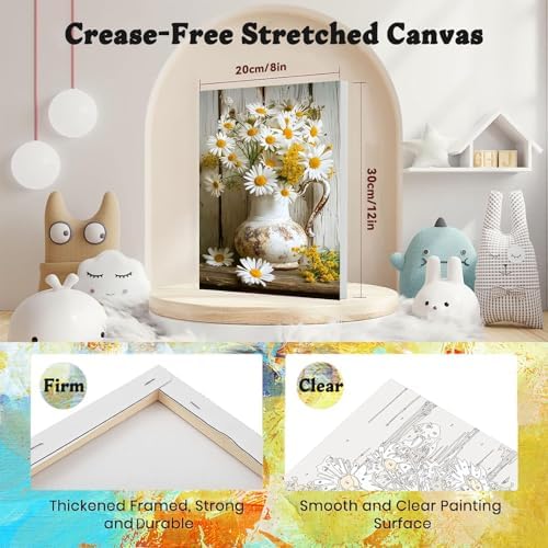 4 Pack Flower Paint by Numbers for Adults with Framed Canvas - Wooden Easel - Image 2