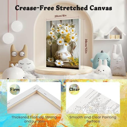4 Pack Flower Paint by Numbers for Adults with Framed Canvas - Wooden Easel - Image 2
