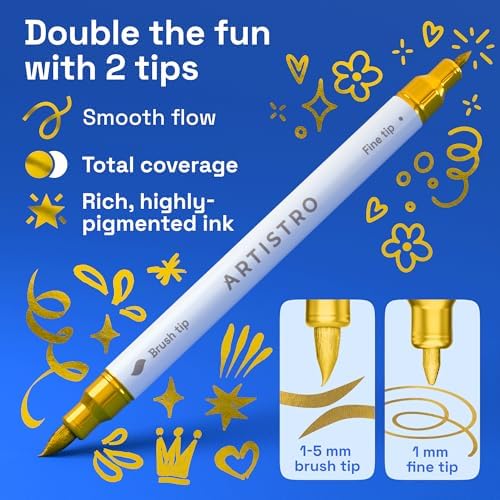 ARTISTRO 12 Gold Dual-Tip Acrylic Paint Marker Pens for Drawing - Image 2