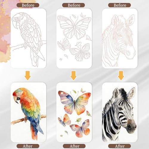 NaTuGi 3Pac Watercolor Workbook for Adults,Watercolor Coloring Book,Portable Watercolor Painting Books,Creative Stress Relief Kit,Suitable for Beginners Birthday Gift (Animal Series 3pc) - Image 3