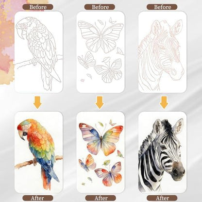 NaTuGi 3Pac Watercolor Workbook for Adults,Watercolor Coloring Book,Portable Watercolor Painting Books,Creative Stress Relief Kit,Suitable for Beginners Birthday Gift (Animal Series 3pc) - Image 3