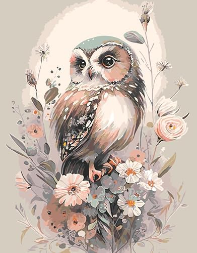 Mrnsiet Owl Paint by Number for Adult Kit, DIY Acrylic Paint by Numbers for Adults Beginner, Owl and Flowers Oil Painting by Number on Canvas for Home Wall Decor 16x20inch by Mrnsiet
