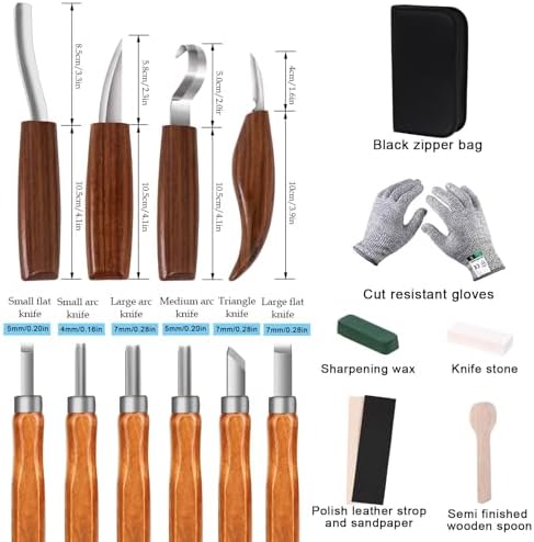 Wood Carving Tools Set,Detail and Hook Carving Knife Kit for Beginners,Trimming Knife for Spoon Bowl Cup Woodwork,Square handle design and 6pcs SK2 Carbon Steel Wood Carving Knives（10pcs） - Image 2
