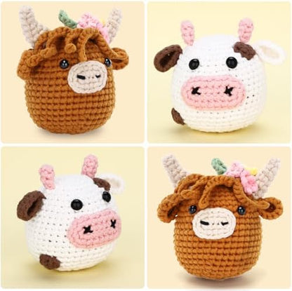 CrochetBox Brown Highland Cow and Cow Crochet Kit for Beginners, 2 PCS Set - Image 2
