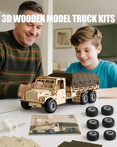 Military Truck 3D Wooden Puzzles for Adults to Build, DIY Assembly Building Toys with Pull Back Action, 118pcs Car Model Building Kits with Removable Cover, Creative Gift for Teens and Men - Image 6