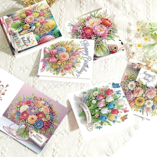Diamond Art Greeting Cards Kit for Adults – 6Pcs Special Shaped DIY Diamond Painting Cards for Arts Crafts Making, Ideal for Christmas Birthday Thanksgiving Holiday Gift Giving (Bouquet-1) - Image 4