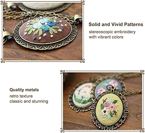 ZOCONE 4 Packs Embroidery Necklace Kits, Embroidery Pendant Kit Mini Cross Stitch Kit with 4 Hoops, Necklace, Pendant, Stamped Pattern Cloth, Instructions, etc., Embroidery Kits for Adults - Image 4