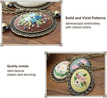 ZOCONE 4 Packs Embroidery Necklace Kits, Embroidery Pendant Kit Mini Cross Stitch Kit with 4 Hoops, Necklace, Pendant, Stamped Pattern Cloth, Instructions, etc., Embroidery Kits for Adults - Image 4