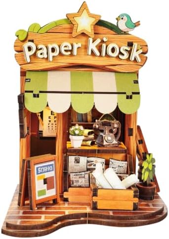 Book Nook Kit – DIY Miniature House 3D Puzzle with LED, Paper Kiosk Dollhouse Kit for Adults & Teens, 96-Piece Creative Mini Building Kit for Bookshelf Decor, Gifts for Family Friends by Aeneovix