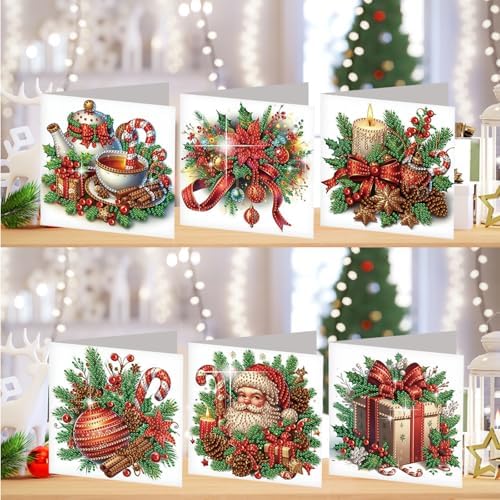 Diamond Art Christmas Cards Kit, 6PCS DIY Diamond Painting Christmas Cards with Envelopes, 5D Diamond Dot Greeting Cards for Adults, Xmas Card for Holiday Crafting Gifts (Christmas Atmosphere) - Image 2
