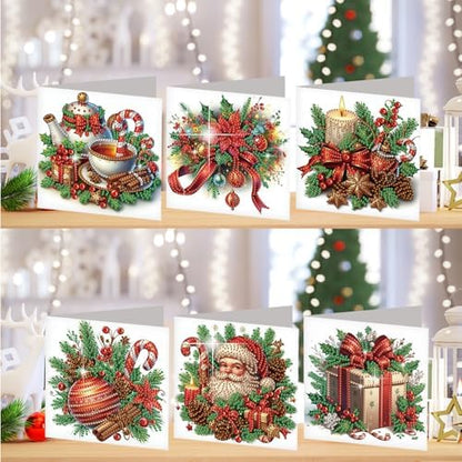 Diamond Art Christmas Cards Kit, 6PCS DIY Diamond Painting Christmas Cards with Envelopes, 5D Diamond Dot Greeting Cards for Adults, Xmas Card for Holiday Crafting Gifts (Christmas Atmosphere) - Image 2