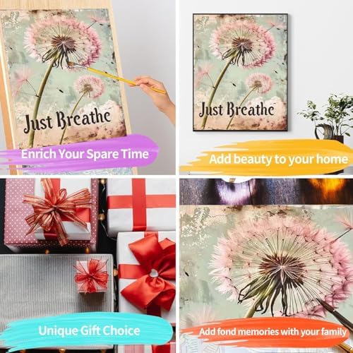pchmcu Dandelion Paint by Numbers Kits for Adults,Just Breathe Paint by Number for Adults Beginner, Paint by Numbers Kits on Canvas Without Frame for Home Wall Decor 16x20inch - Image 7