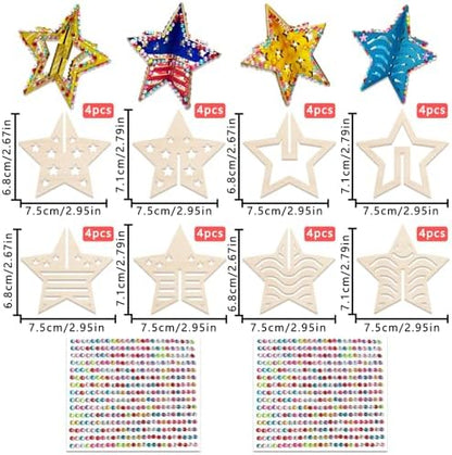 KitsyKraft 32-Piece Wooden 3D Star Crafts Kit – 16 Pair Star-Themed DIY Wooden Blank Ornaments with 2 Diamond Stickers, Unfinished Wood Cutouts for Home Decor or Creative Projects - Image 6