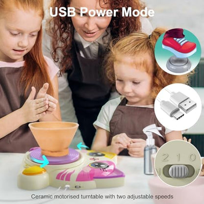 Roaxkois Pottery Wheel for Kids – Complete DIY Arts & Crafts Painting Kit with Air Dry Clay, Paints, Tools, Apron & Stickers – Creative Gift for Girls & Boys Ages 6 7 8 9 10 11 12+ - Image 4