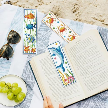 ORIGACH 6 Set Marine Animals Cross Stitch Bookmark Kit for Beginner with Backing Felt Floss Instructions DIY Stamped Embroidery Bookmark Kit for Adults, Book Lovers - Image 6