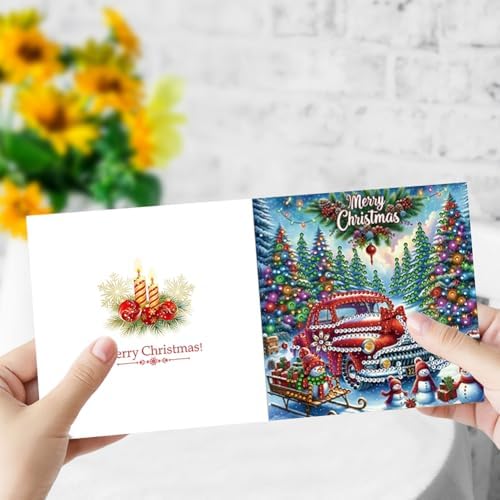 Diamond Art Christmas Cards Kit, 6PCS DIY Diamond Painting Christmas Cards with Envelopes, 5D Diamond Dot Greeting Cards for Adults, Xmas Card for Holiday Crafting Gifts (Christmas Car) - Image 6