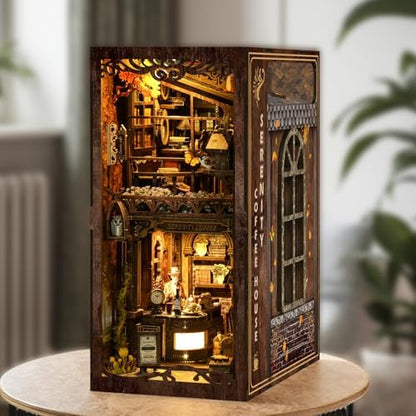 Book Nook Serenity Coffee House 3D Wooden DIY Miniature Kit with LED Lighting - Vintage Bookshelf Decor for Adults - Image 5