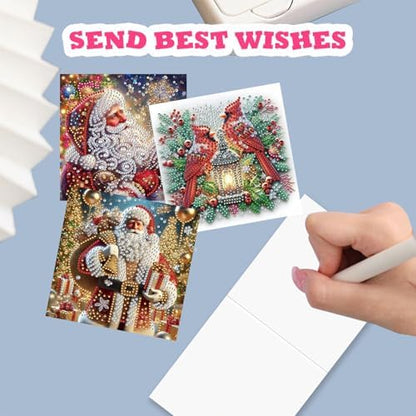 YOKUSHI 12 PCS Diamond Art Painting Christmas Greeting Cards with Envelopes, Snowman Craft DIY Card Making Kits for Adults Gifts (Christmas) - Image 5