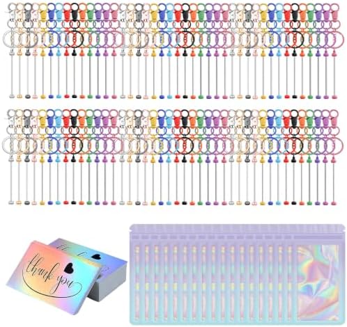 42/84/126 Pcs Beadable Keychain Bars Bulk Blank DIY Beaded Keychain Making Supplies with Bag Thank You Card by Unknown