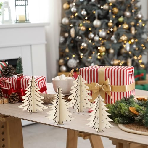 COCHIE DIY 3D Christmas Tree Wood Crafts to Paint, Paintable Unfinished Wooden Slices for Craft, Xmas Trees Cutouts Ornaments for Painting Decorations (24 PCS) - Image 4