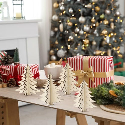 COCHIE DIY 3D Christmas Tree Wood Crafts to Paint, Paintable Unfinished Wooden Slices for Craft, Xmas Trees Cutouts Ornaments for Painting Decorations (24 PCS) - Image 4