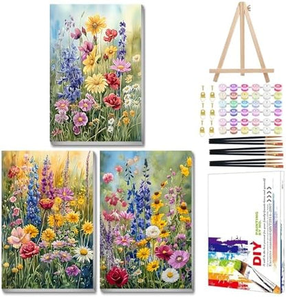 Mandun Wild Flowers Paint by Numbers Kit for Adults, 3 Pack, 7.8x11.8 inch by MANDUN