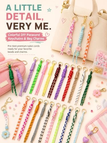 Paracord Keychain Kit, 20/30/60 Pack Braided Rope Bag Charms with Ring Clip - Image 2