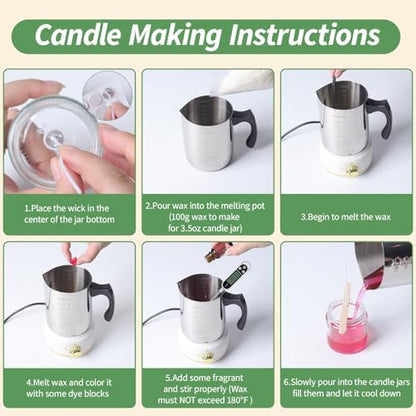 Aeraroma Candle Making Kit for Adults, Soy Candle Making Kit for Beginner - DIY Starter Candle Making Supplies with 900ml Candle Make Pouring Pot & Glass Jars, Perfect for Home Decorations - Image 3