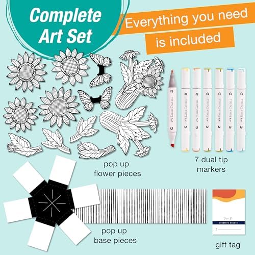 Faber-Castell Pop Up Coloring Bouquet: Sunflowers, Crafts for Adults and Sunflower Gifts for Women, Craft Kits for Adults and Teens, Adult Coloring and Gifts for Teen Girls | Gifts for Mom - Image 3