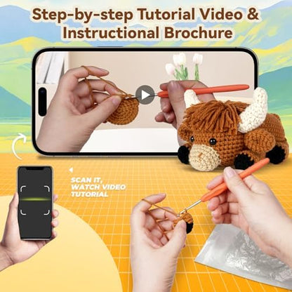 MOREJMTT Crochet kit for Beginners Adults, Learn to Crochet, Include Easy Knitting Soft Yarn, Step-by-Step Video Tutorial, Hook, Holiday Birthday Gift (Highland Cow) - Image 3