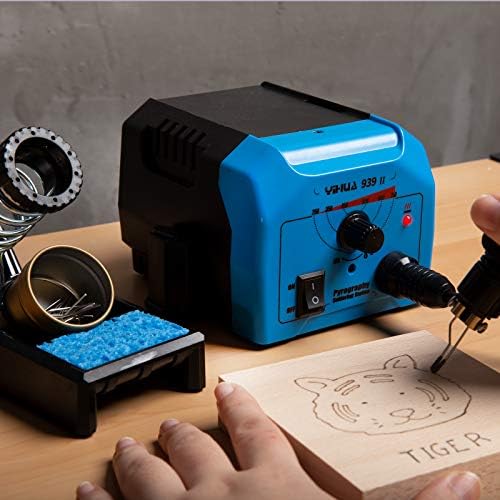 YIHUA 939-II Wood Burning Kit Station (Blue) Bundle with YIHUA 930-IV Pyrography Pen Temperature Adjustable with 20 Wire Nibs, 10 Solid Points, Stable Pen Holder, Stencils and Accessories - Image 4