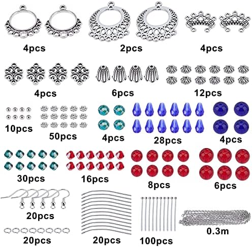SUNNYCLUE 1 Box DIY Make 10 Pairs Chandelier Bohemian Earring Making Kit Including Flower Tibetan Style Caps Link Connector Charms Glass Beads for Adults Women DIY Earring Jewellery Making - Image 2