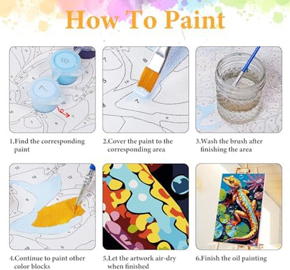 Framed Paint by Numbers Kit for Adults, Colorful Lizard Design 8x12 Inch - Image 6