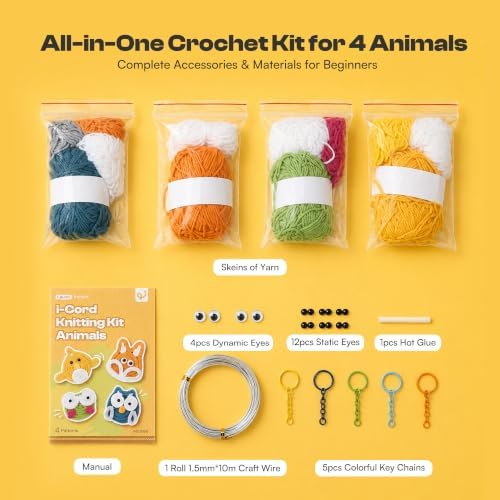 4 Pcs iCord Animals Knitting Kit, Complete Yarn & Aluminum Craft Wire Set - Image 3