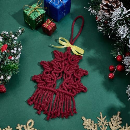 INFUNLY 4pcs/Set DIY Macrame Christmas Tree Kit Mini Macrames Ornament Xmas Tree Craft Kit Handmade Winter Wall Hanging Kit Cord Knotting Kit with Instruction for Home Wedding Party - Image 5