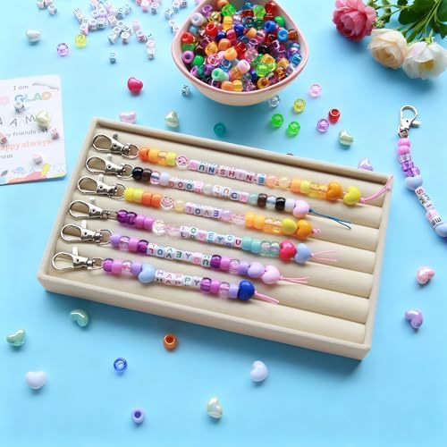 Tuhangcc 776 Pcs DIY Back to School Keychain Making Kit: Heart-Shaped Beads Adjustable Letter Alphabet Beads Strings, Gradient Brilliant Beads, 16 Charm Cards for Welcome First Day of School Gift - Image 2