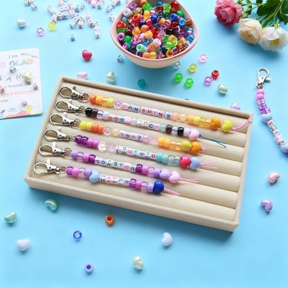 Tuhangcc 776 Pcs DIY Back to School Keychain Making Kit: Heart-Shaped Beads Adjustable Letter Alphabet Beads Strings, Gradient Brilliant Beads, 16 Charm Cards for Welcome First Day of School Gift - Image 2