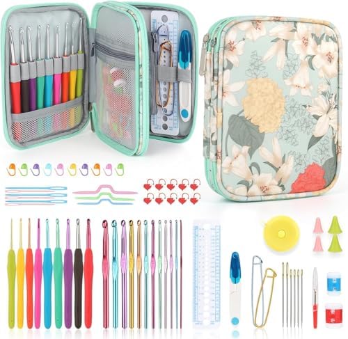 Katech Crochet Hooks Set with Crochet Case, 73 pcs Knitting Accessories Ergonomic Crochet Hook for Making Bag, Glovers, Sock, Colorful Soft Handle Knitting Needles Kits DIY Hand Tool by Katech