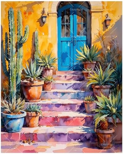 Cactus Paradise Paint by Numbers Kit for Adults - DIY Colorful Cactus and Spanish Steps Painting on Canvas 16x20In, Framed Acrylic Paint Set,Suitable for Beginners,Art for Home Decoration/Gifts by Unknown