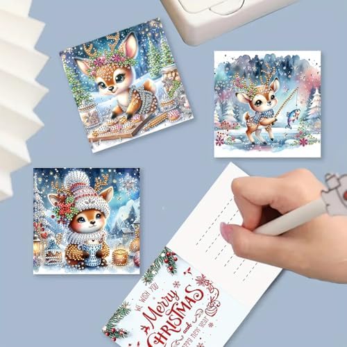Christmas DIY Diamond Greeting Cards Set, 5D DIY Diamond Art Painting Christmas Style Greeting Card, DIY Christmas Card Making Kits for Family Friends Handmade Gift-#23-Deer - Image 4