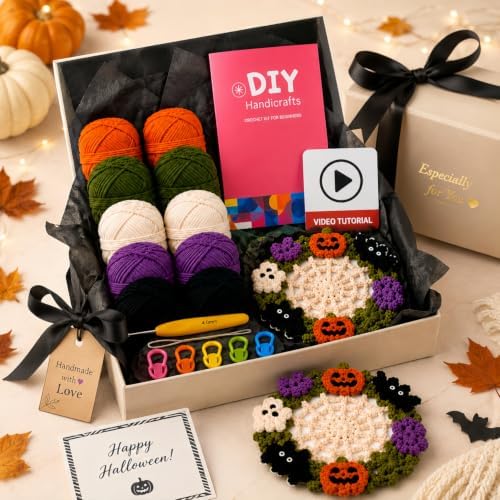 Halloween Crochet Coaster Kit for Beginners,2pcs DIY Fall Craft Set - Image 3