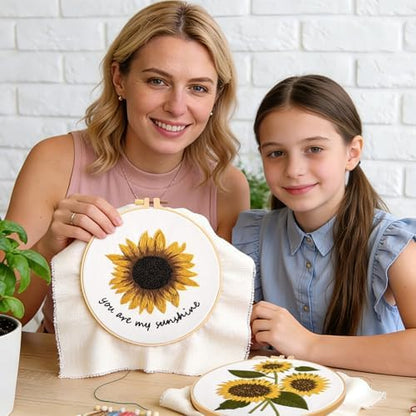 Sunflower Embroidery Kits for Beginners Adults, Floral Hand Embroidery Set Needlepoint Kits, Stamped Cross Stitch Kits for Beginners Adults, 2 Embroidery Hoops, Fabric, Thread(Attached Video Tutorial) - Image 5