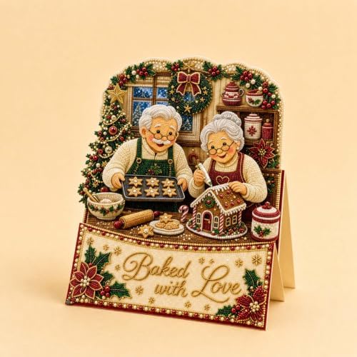 Christmas Diamond Art Greeting Cards Kit for Adults, 6 Pcs DIY Diamond Painting Christmas Cards with Envelopes, 3D Pearl Rhinestone Santa Claus and Grandma Card Making Craft, Handmade Holiday Gifts - Image 5