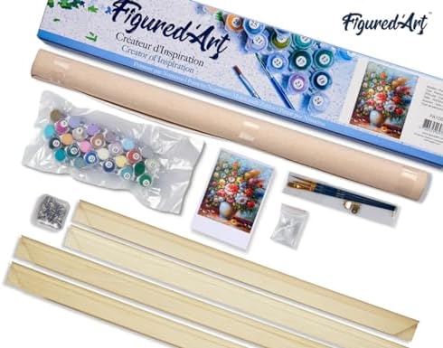 Figured'Art Paint by Numbers Kit for Adults Beautiful Bouquet of Flowers 16"x20" - Craft Art Painting Rolled Canvas with DIY Wooden Frame - Image 5