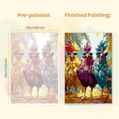 MXJSUA Three Chickens Framed Paint by Numbers Kit for Adults Beginner with Wooden Easel, Adults' Paint-by-Numbers on Canvas, Easy DIY Acrylic Number Painting for Home Decor Gifts, 8x12 inch - Image 3