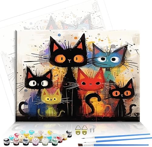 Cat Paint by Numbers Kit for Adults Framed Canvas,Animal Painting by Numbers Kits with Frame on Canva for Beginner,DIY Watercolor Oil Painting Frame for Birthday Gift Relax Decor for Home Wall. (cat1) by Hestarcul