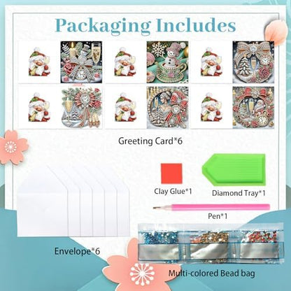 Diamond Art Christmas Cards Kit, 6PCS DIY Diamond Painting Christmas Cards with Envelopes, 5D Diamond Dot Greeting Cards for Adults, Xmas Card for Holiday Crafting Gifts (Xmas Atmosphere) - Image 5